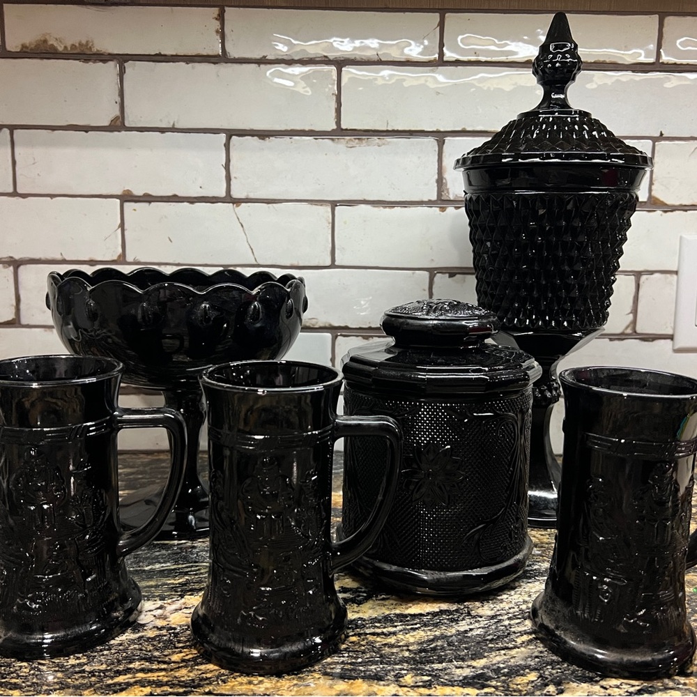 Elegant Antique Black Glassware Set from Germany